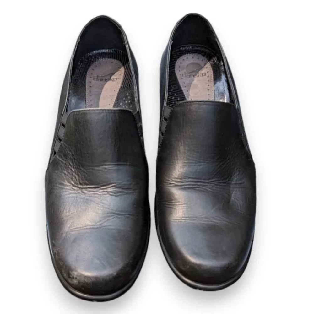 Dansko Raphael Black Leather Shoes Stretch Vamp Closed Toe Shaped Heel size 41 - Picture 2 of 9
